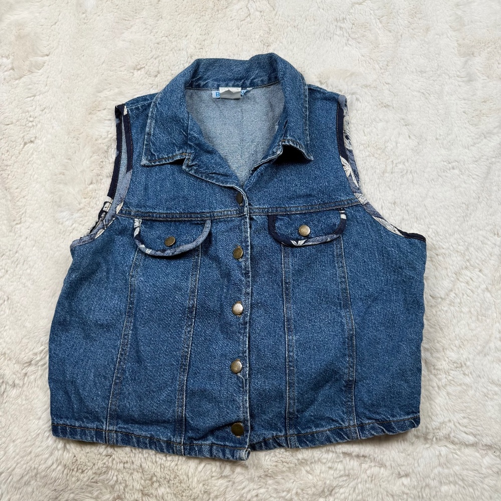 Boardwalk Vintage Made in USA Denim Jean Vest Button Up Women's Size 14